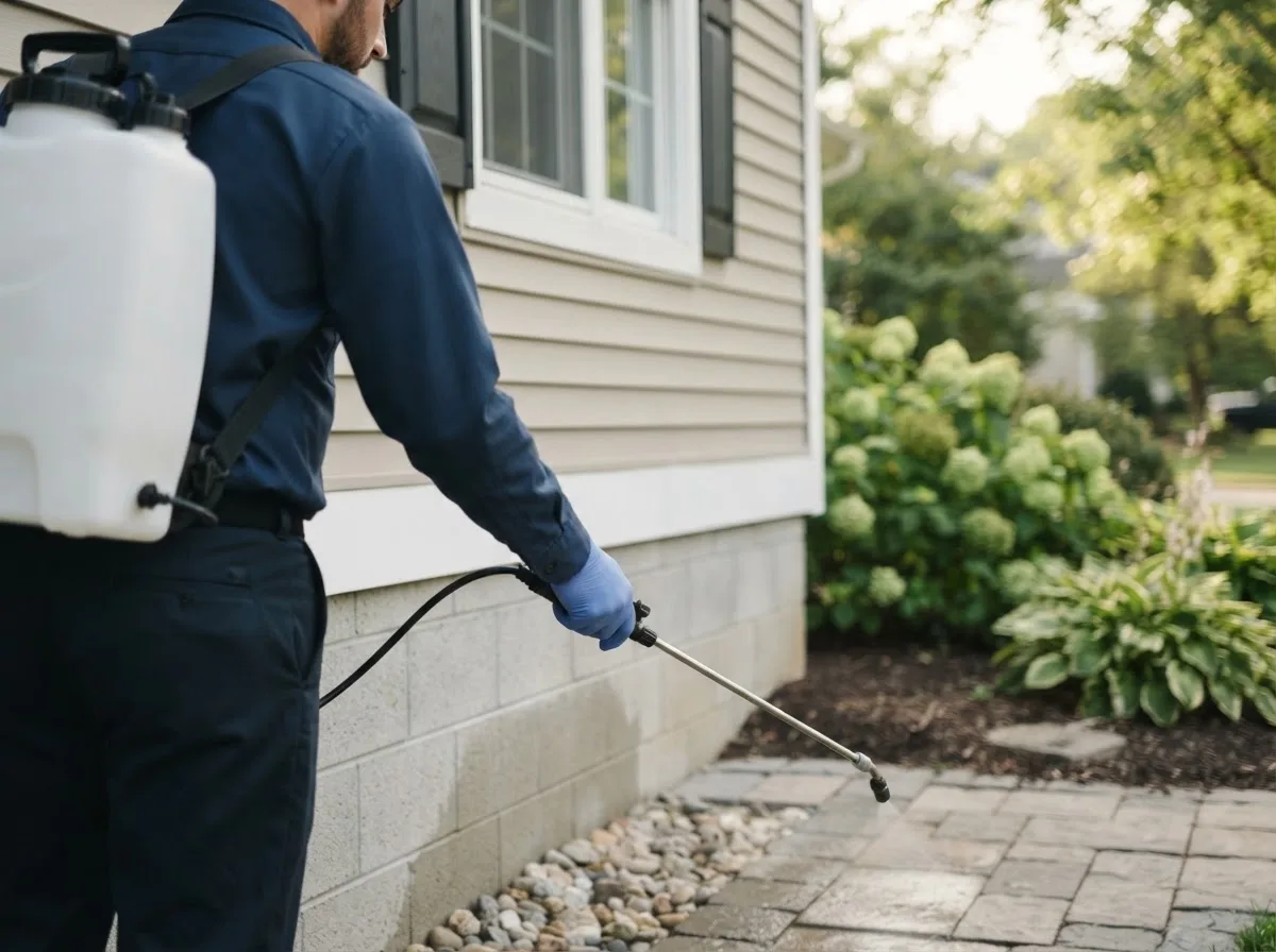 Pest control technician inspecting a home in Colon, MI